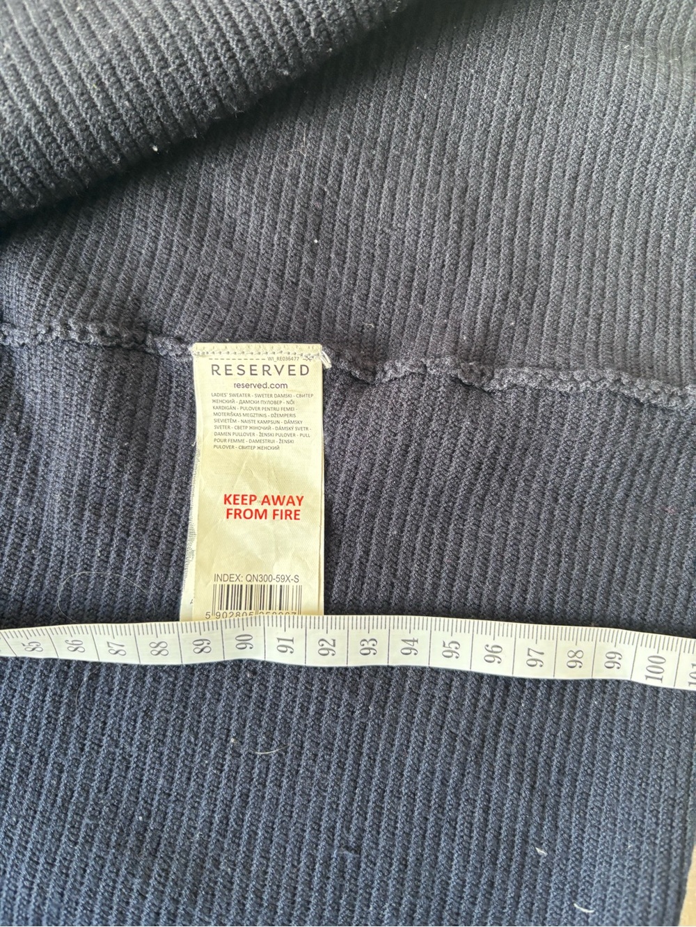 Reserved Navy Draped Open-Front Ribbed Cardigan - Picture 5 of 6